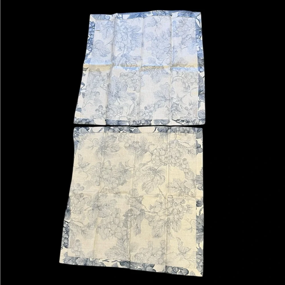 Williams Sonoma Toscana Grapes Blue Gray Linen Cotton Napkins 20” Made in Italy